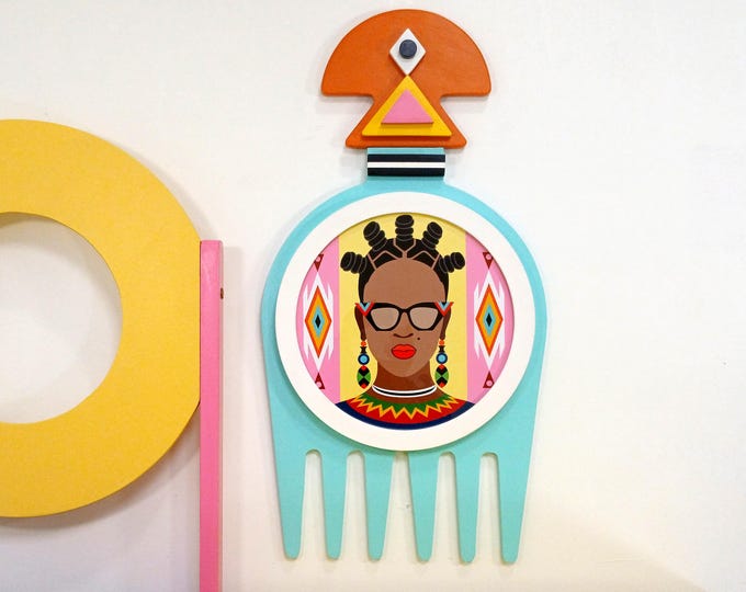 Black Woman Wall Sculpture: Afrocentric Art Duafe Adinkra Symbol Decor African Limited Edition Artwork