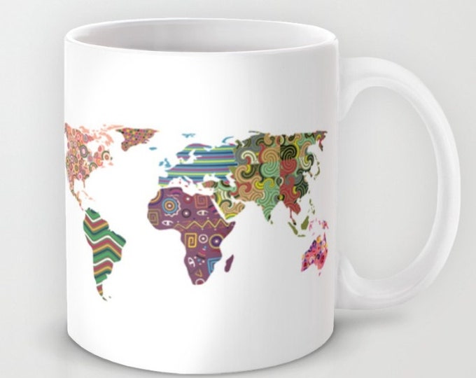 World Map Mug, Printed Coffee Globe Drinking Cup