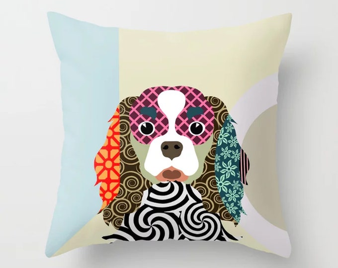Cavalier King Charles Spaniel Pillow Dog Cushion, Pet Portrait