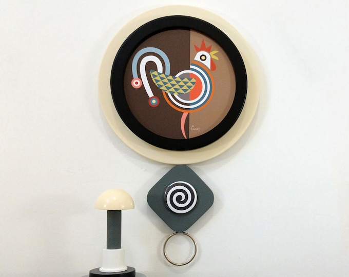 Cubist Rooster Wood Wall Art: Modern Farmhouse Sculpture