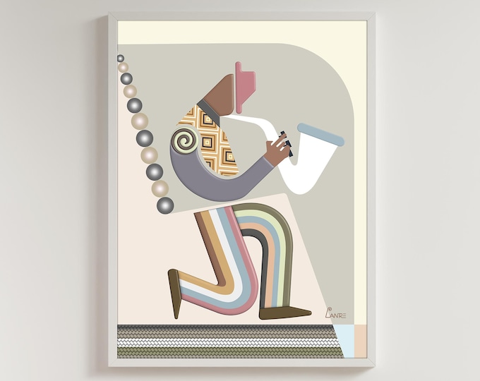 Abstract Saxophonist Art Print: Boho Jazz Music Lover Gift