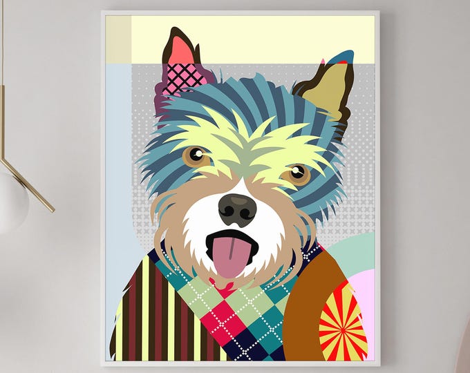 Norwich Terrier Art Print Pet Portrait Abstract Cubist Puppy Design Dog Lovers Gift