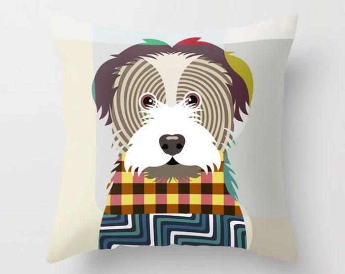 Havanese Pillow, Dog Cushion Colorful Pet Portrait