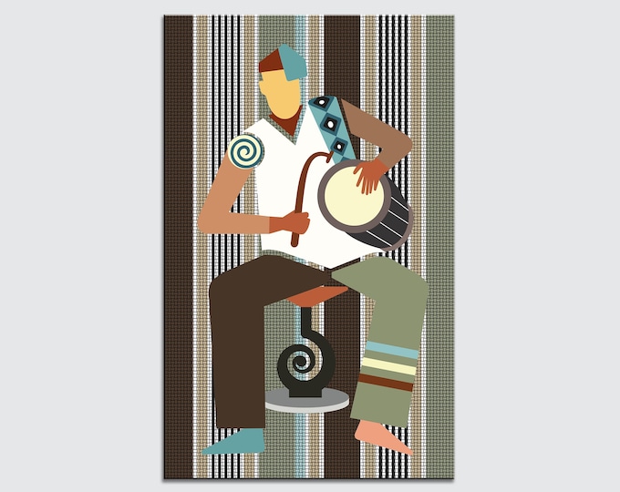 Talking Drum African Wall Art Yoruba Gangan Drummer Canvas Music Decor