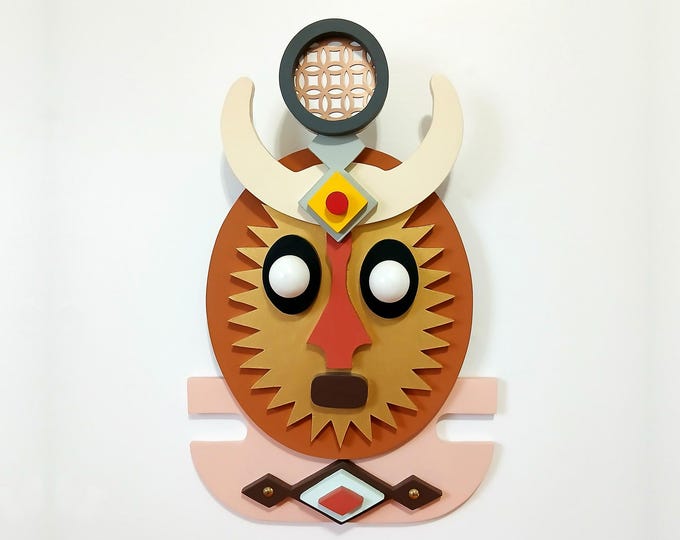 Modern African Mask Original Wooden Afrocentric Wall Sculpture Black American Art