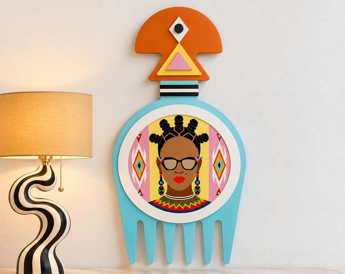Black Woman Wall Sculpture: Afrocentric Art Duafe Adinkra Symbol Decor African Limited Edition Artwork