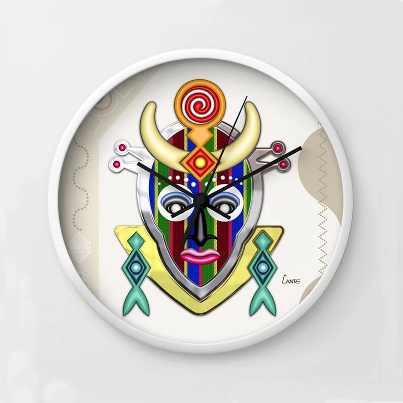 African Clock Ethnic Mask Wall Decor image 1