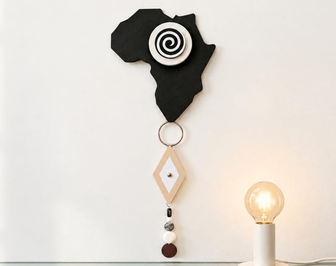 African Map Wall Art: Wooden Mixed Media Wall Sculpture Afrocentric Home Décor