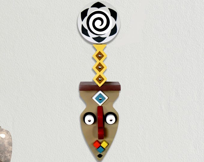 Modern African Mask Wall Sculpture: Handcrafted Wood Art Tribal Symbolism, Pop Art Inspired, Unique Wall Decor