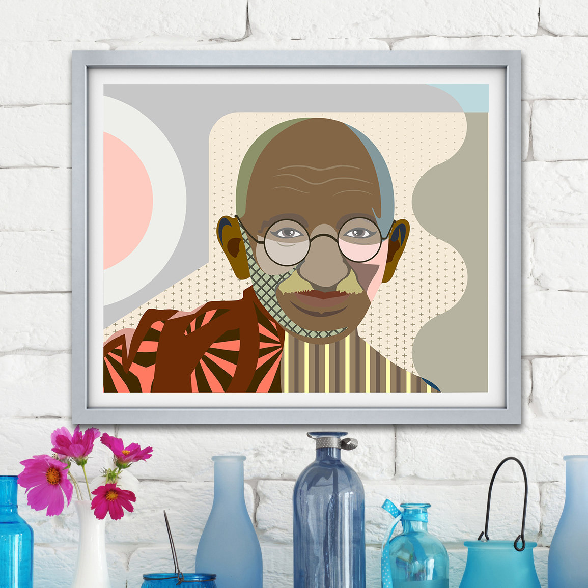 Mahatma Gandhi Wall Art, Indian Decor Gift Civil Rights Poster Portrait