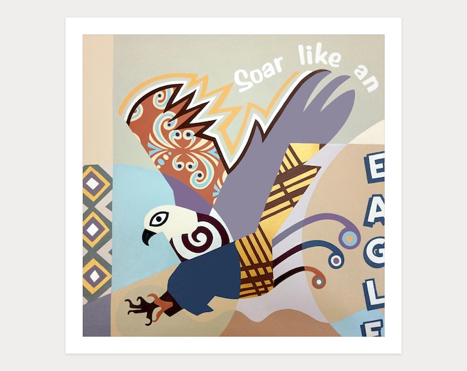 Original Abstract Cubist Eagle Painting Acrylic on Canvas Bird Geometric Cubist Art