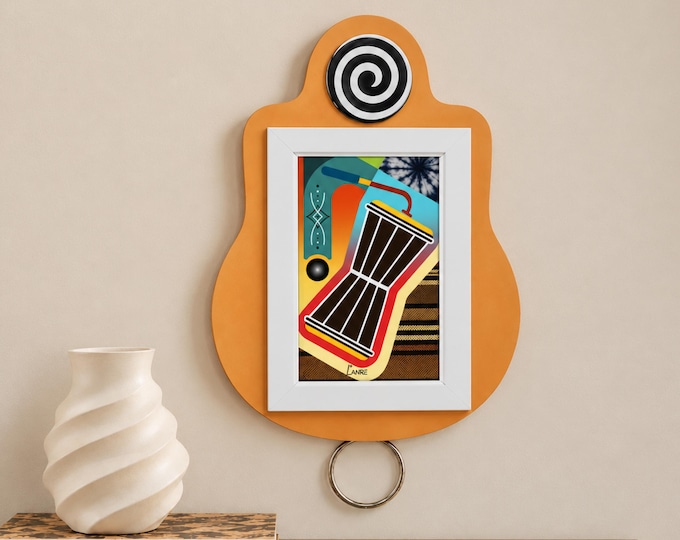 Yoruba Art African Musical Print, Gangan Talking Drum Cultural Heritage Gift, Afrocentric Home Style