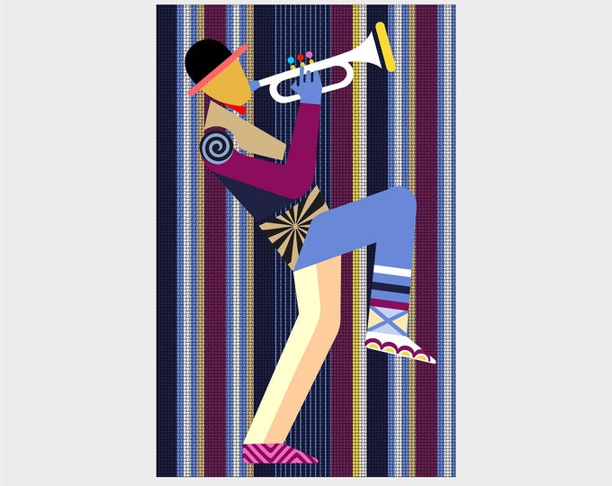 Brass Conversation Jazz Art: Trumpet Wall Decor Modern Music Contemporary Cubist Canvas Limited Edition