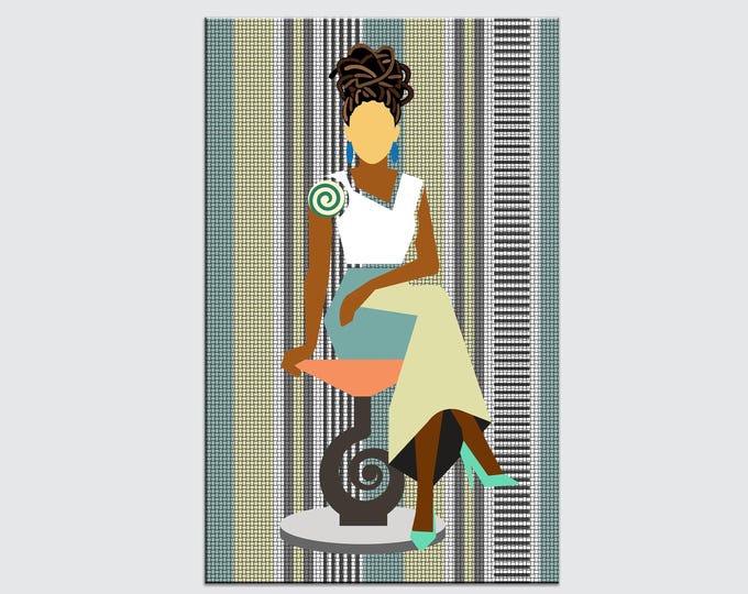 Heritage Woven Black Woman Wall Art African Cubist Yoruba Aso Oke Canvas Decor