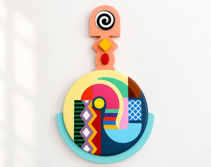 Modern Cubist Painting: One-of-a-Kind Statement Piece Abstract Wall Art Sculptural Acrylic on Wood