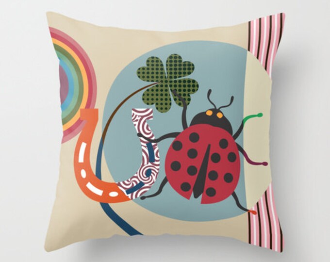 Goodluck Charm Gift Insect Pillow, Lady Bug Design Pillow, Designer Colorful Pillows, Decorative Unique Throw Pillow