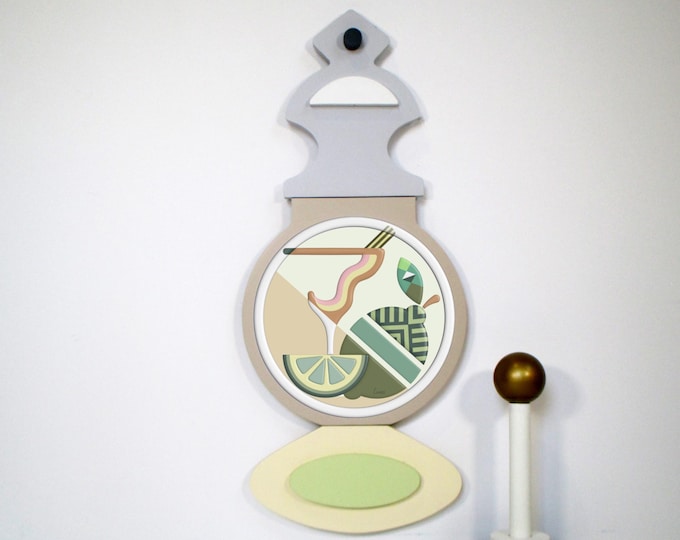 Lime Cream Abstract Cubist Wooden Wall Art Boho Pop Art Kitchen Decor Soft Green Cream Sculpture