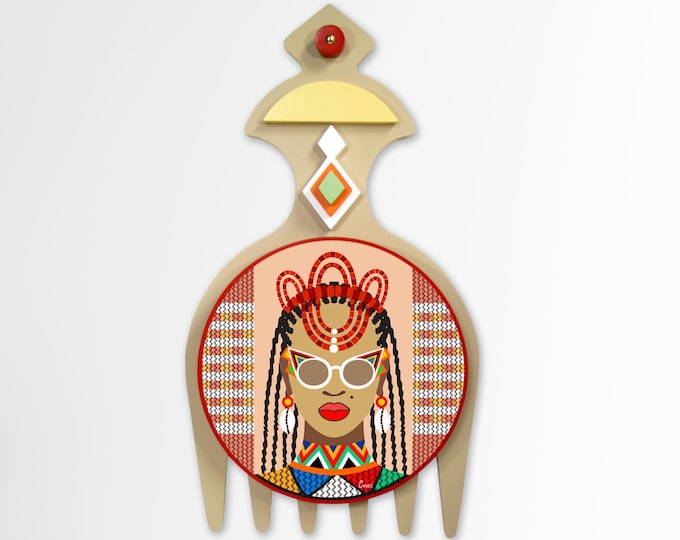 African Woman Sculpture: Duafe Adinkra Symbol Afrocentric Modern Wooden Wall Decor