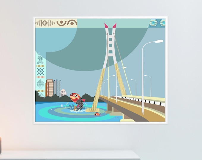 Lekki Ikoyi Bridge Lagos Painting Nigeria Wall Art Skyline Lagos Print Poster Home Decor
