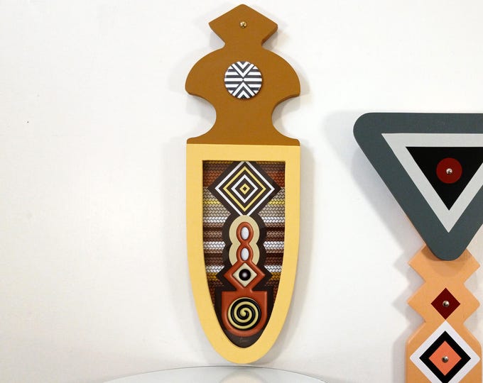 Modern African Wooden Art: Afrocentric Sculpture Tribal Geometric design Décor