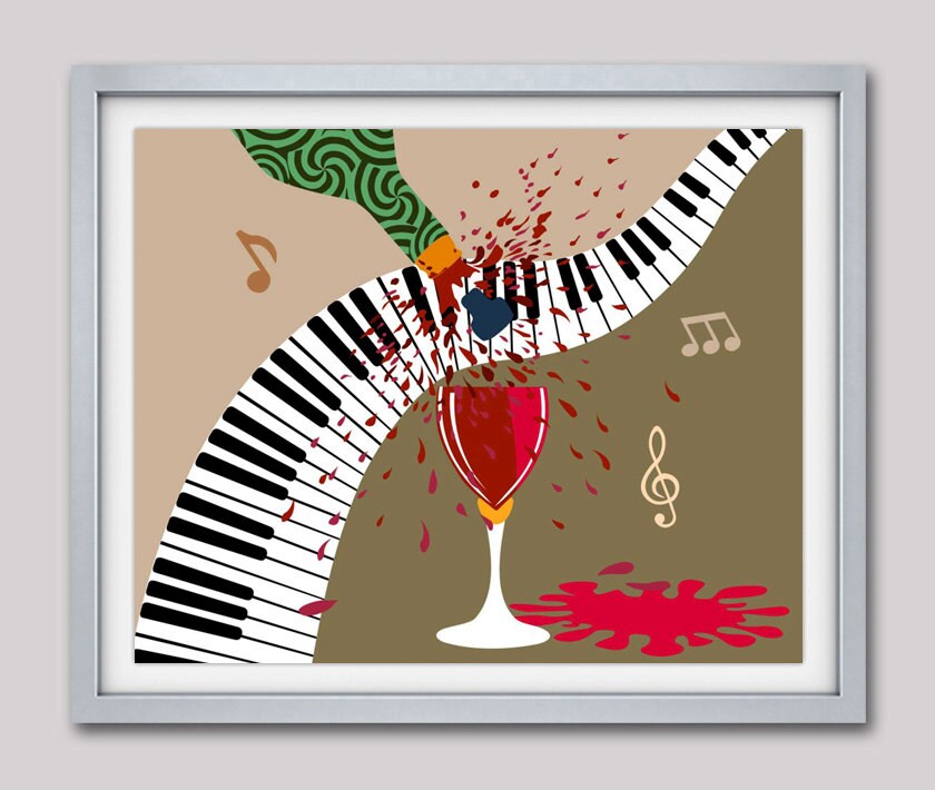 Music Art Decor. Wine Glass Art Decor, Wine Painting Party Decor, Piano