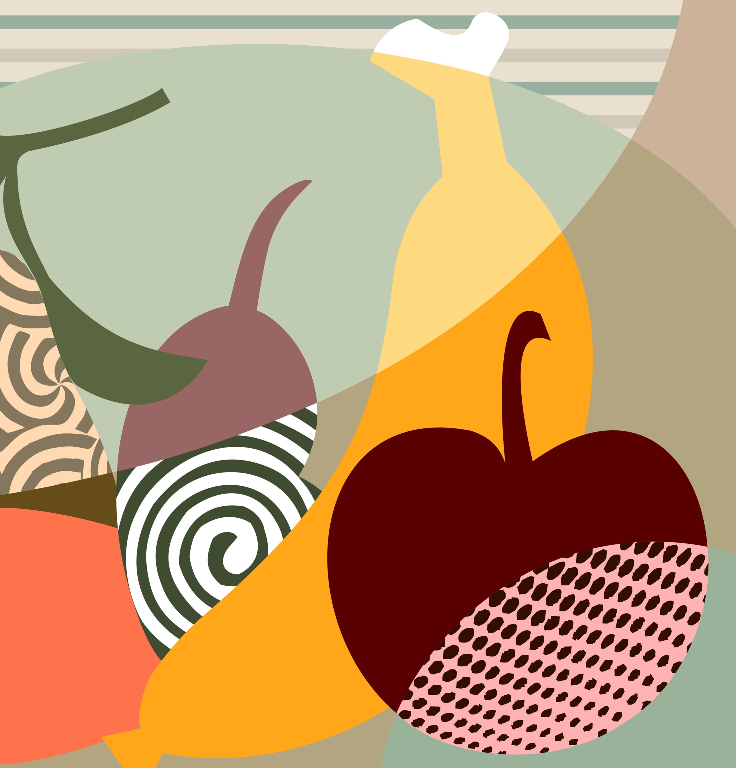 Kitchen Wall Art Fruit Painting, Pears Apple Banana Poster