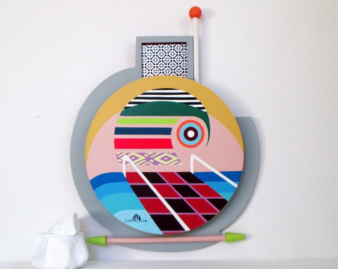Original Unique Abstract Acrylic Painting Wooden Sculpture Pop Art Absstract Geometric Inspirational Wall Art Motivational Decor