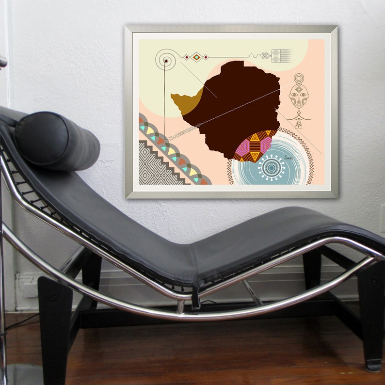 Zimbabwe Map Wall Decor Harare African Art Print Etsy