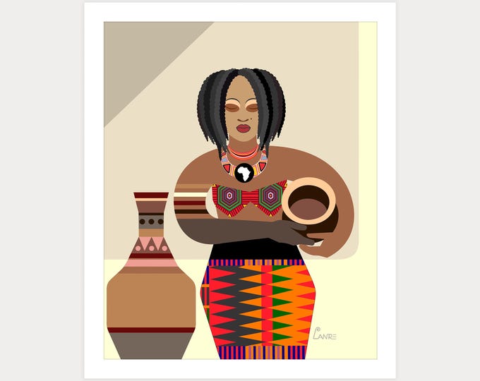 Black Woman Art Print: Afrocentric Tribal Home Decor Cultural Gift for Her