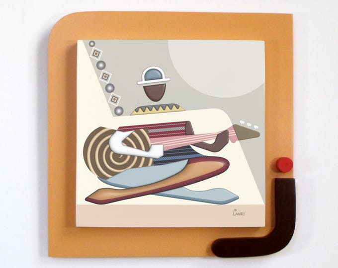 Abstract Geometric Guitarist Wooden Wall Art Cubist Musician Wall Sculpture