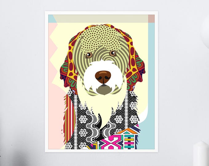 Portuguese Water Dog Art Print Portie PWD Poster Pet Portrait Dog Lover Gift