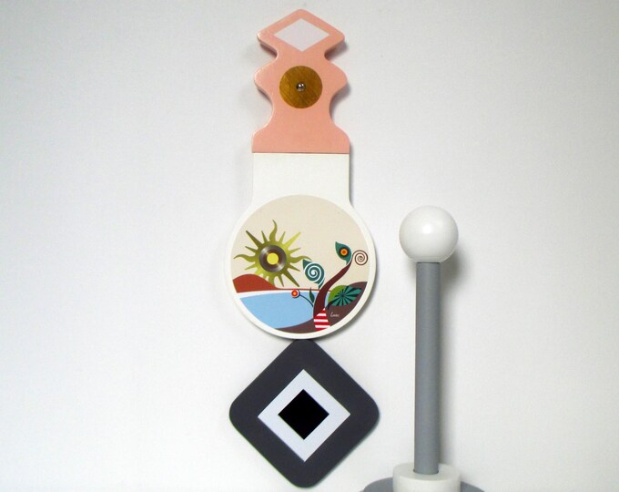 Divine Love Abstract Cubist Wooden Wall Sculpture with Tree, Flower & Sun Colourful Minimalist Pop Art Wall Decor Inspirational Nature Art