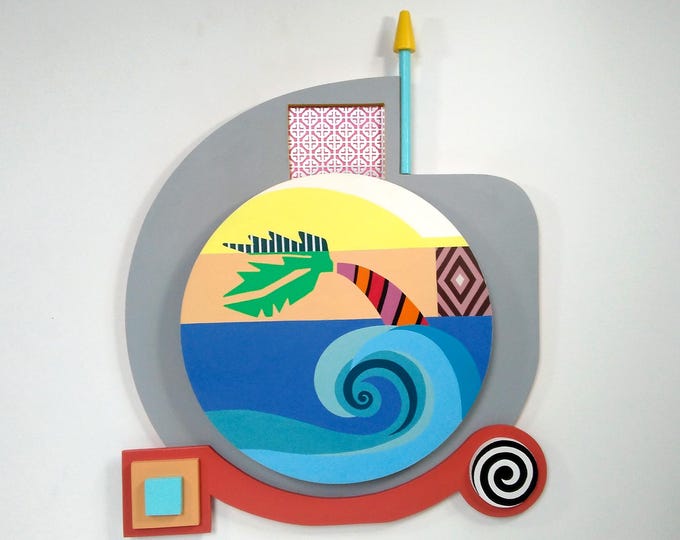 Original Abstract Sculptural Wall Art: Acrylic on Wood & Aluminum Modern Geometric Cubist Artwork