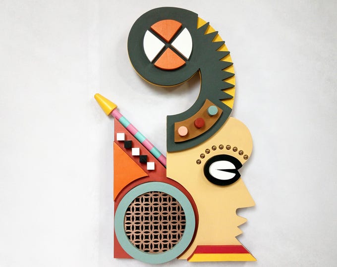 Modern African Mask Traditional Afrocentric Colourful Wooden Sculpture Original African American Home Decor Gift