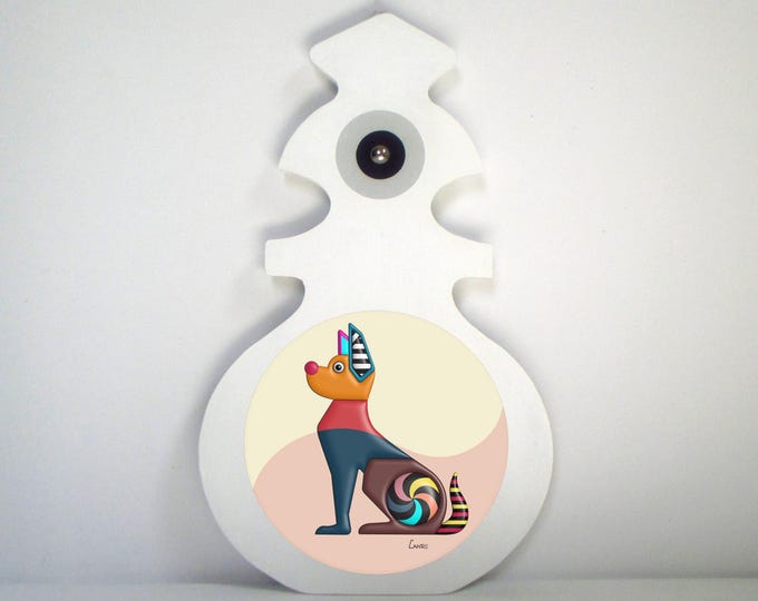 Handmade Dog Wall Sculpture Abstract Cubist Pet  Pop Art in Wood Colourful Modern Dog Decor