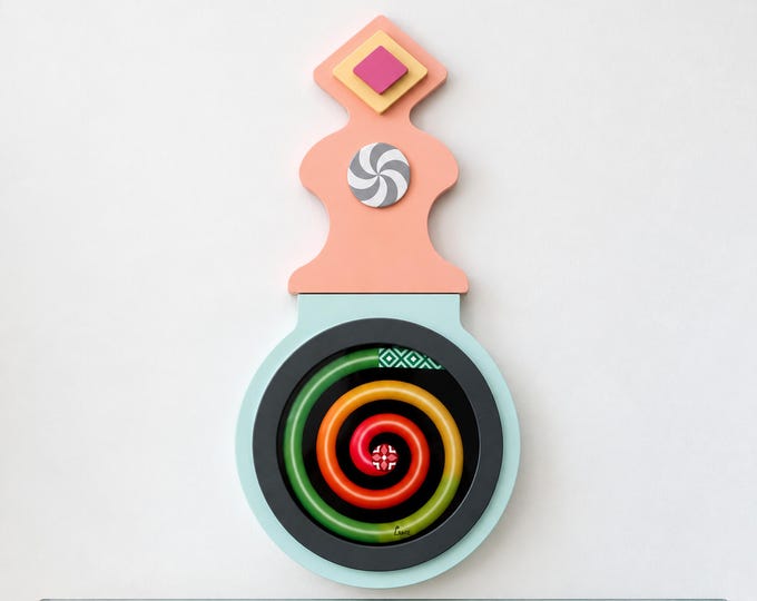 Abstract Cubist Spiral Wall Art: Red to Green Wooden Sculpture
