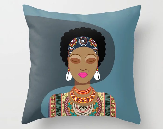 Black Woman Pillow, Afro Hair Diva Girl Magic