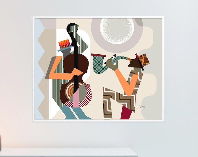 Jazz Festival Orleans Music Poster, Saxophone Violin Wall Art