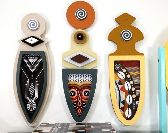 Modern African Wall Art:  Afrocentric Geometric Tribal Pattern Wooden  Framed Print