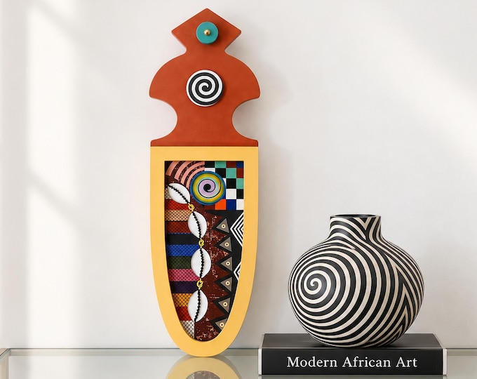 African Cowrie Shell Wall Art Sculpture, Afrocentric Geometric Decor Prosperity Symbol Limited Edition Artwork
