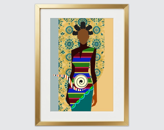 Grace Unfolding Minimalist Black Woman Wall Art Contemporary African Geometric Print