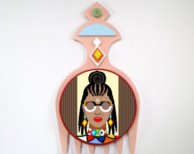 Black Woman Decor: Afro Pick Duafe Adinkra Afrocentric Home Accent Wooden Sculpture