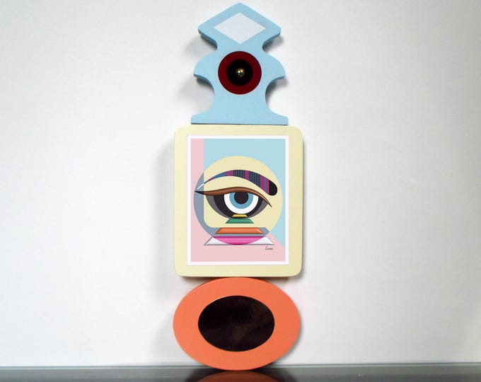 Colourful Eye Wall Art Abstract Cubist Wooden Sculpture “Dream Come Through” Inspirational Handmade Wall Decor Motivational Gift