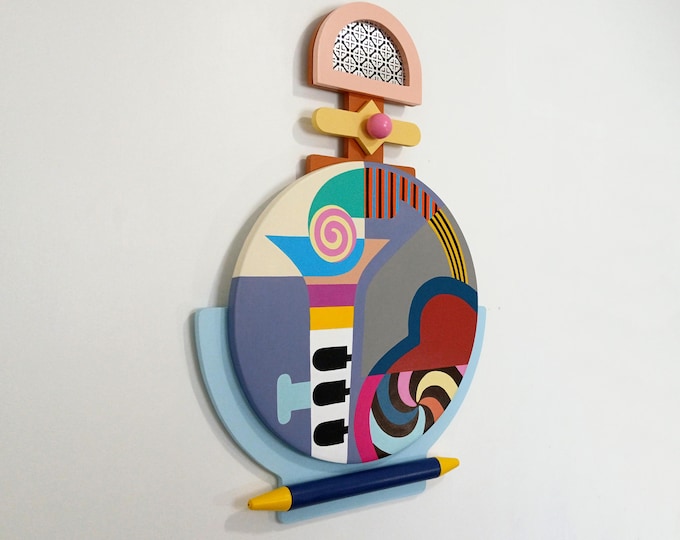 Abstract Musical Wall Sculpture: Colorful Cubist Art, Modern Statement Piece