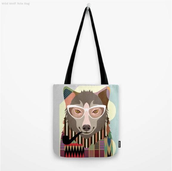 Wolf Tote Gift Bag, Funny Wild Wolf Art
