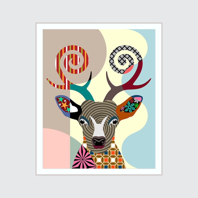 Deer Artwork Poster Farm Animal Portrait Home Decor image 1