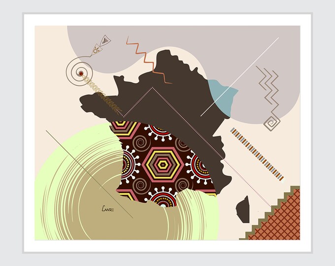 France Map Art, Country Poster Abstract Print