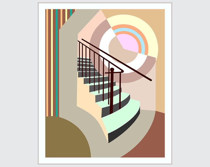 Stairway Wall Art Decor, Staircase Abstract Geometric Poster, Tranquil Colours