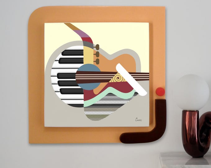 Geometric Music Art Guitar, Keyboard & Saxophone Modern Wall Decor Wooden Sculpture