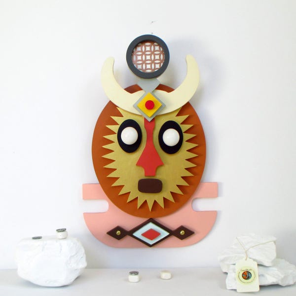 Modern African Mask Original Wooden Afrocentric Wall Sculpture Black American Art